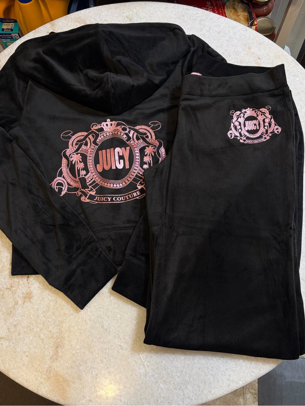 Juicy Couture y2k Black Liquorice velour pink logo tracksuit size small